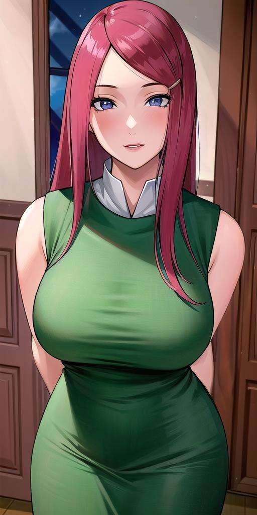 <lora:uzumaki_kushinaV2:0.7>, uzumaki_kushina, large_breasts, standing, solo, kushina_green_dress, masterpiece, best quality, detailed face, detailed eyes, highres,