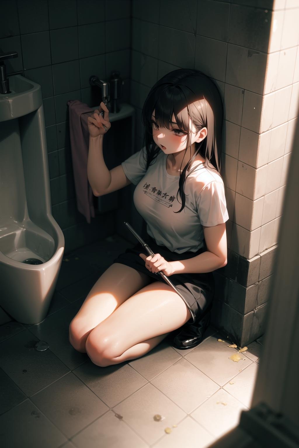 1girl,  restroom,  cleaning urinal by psoft on Tensor.Art