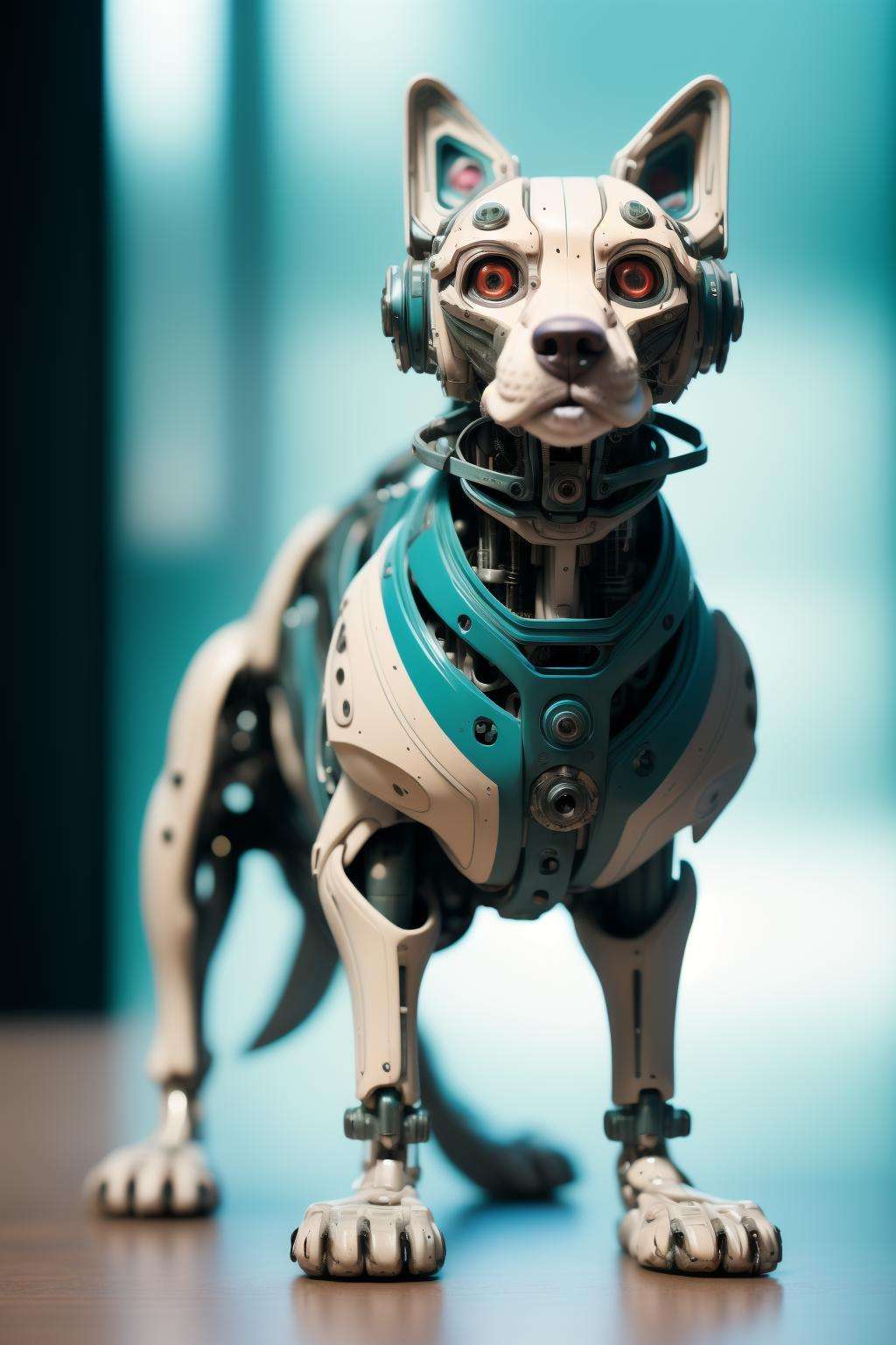 mechanical dog,cyberpunk, [ (art by John Blanche:0.7) ,art by H. R. (Hans Ruedi) Giger:13], photograph, full body shot of a Sparkling Japanese Bobtail Cat of [Prey:Cleansing:6], Fall, Bokeh, Masterpiece, Grim, hard light, film grain, Canon 5d mark 4, F/1.8, Agfacolor, unreal engine, <lora:Mechanicaldog:0.6>