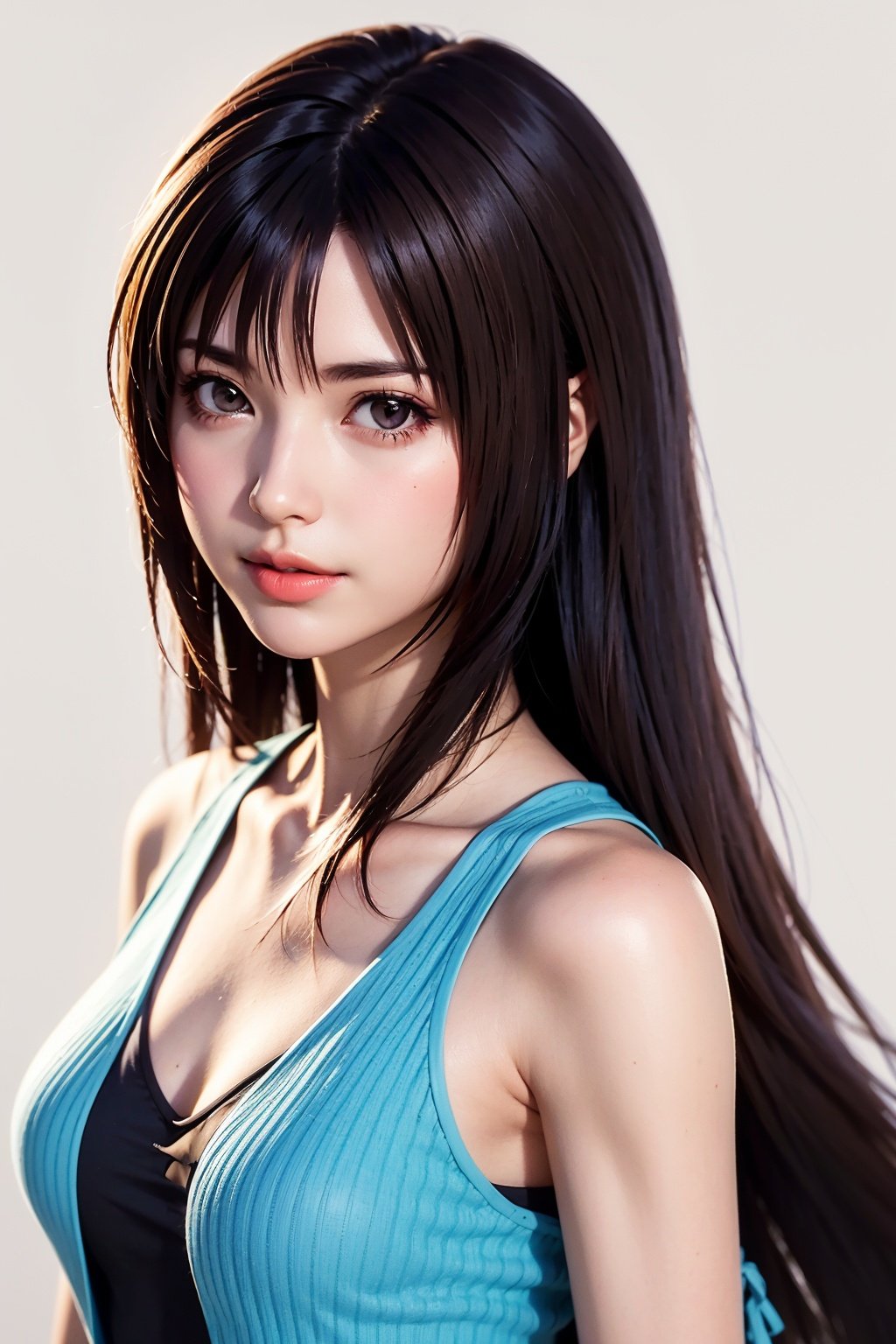 woman, rinoa, long hair, brown hair, brown eyes, frilled dress, collarbone, looking at viewer, medium shot, white background, <lora:EMS-17361-EMS:0.8>