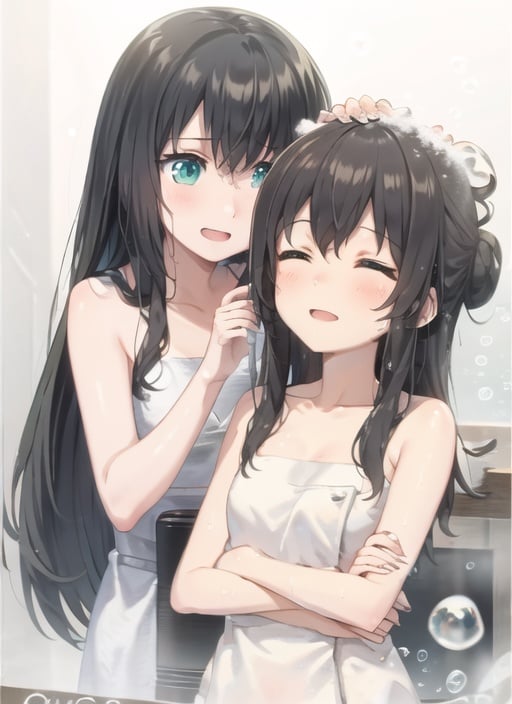 2girls,  anime washing_hair,  long hair by TecnoIA on Tensor.Art