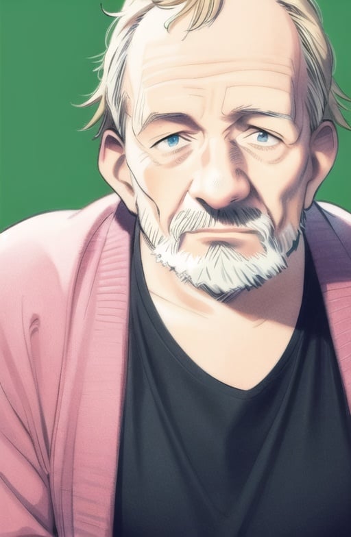 <lyco:naoki-08:1> 1boy blue eyes, blonde hair, green eyes, simple background, upper body, ugly, old man, beard, 