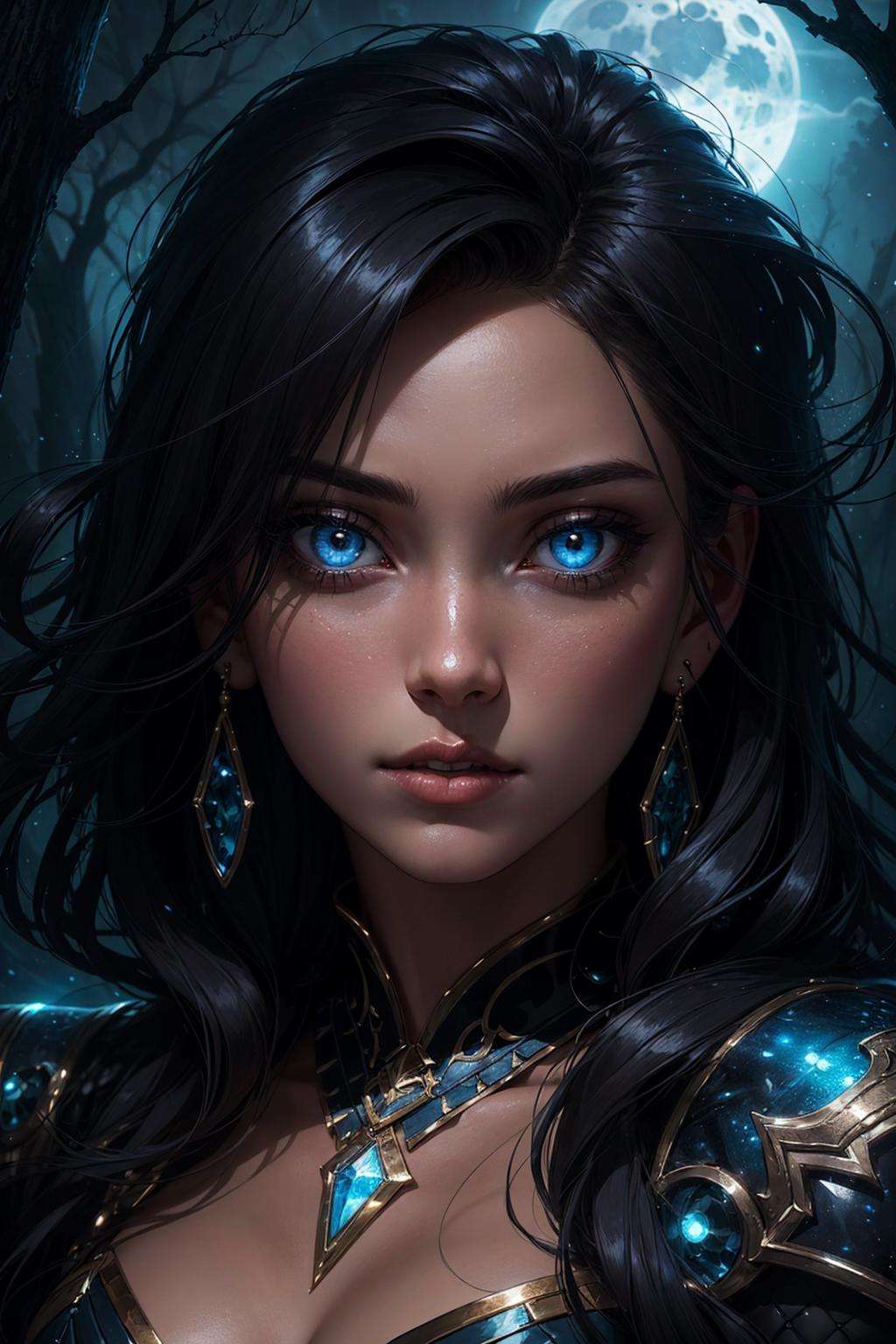 1girl, The moonlight shines down upon it, bringing with it swirling magical lights, the forbidden tree, dynamic lighting, fantasy concept art,(detailed face:1.2), (detailed eyes:1.2), (detailed background)