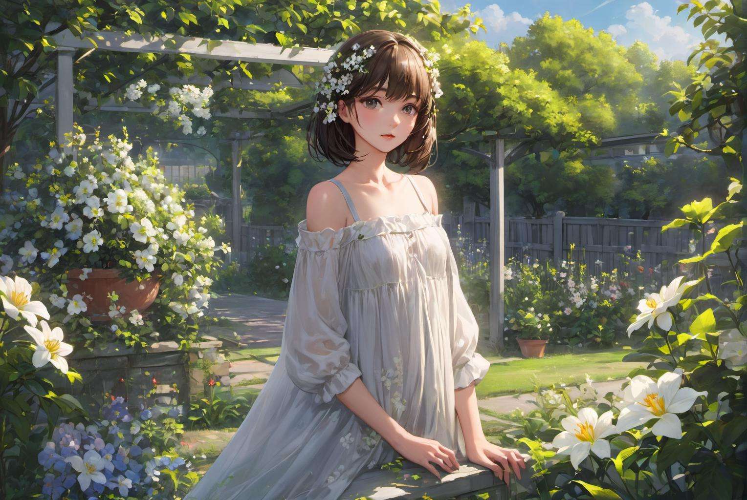 masterpiece,best quality,1girl,garden, upper body, 