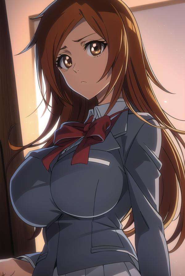 inoueorihime, <lyco:inoueorihimeTBW-LYCORIStest:1>,inoue orihime, long hair, orange hair, (brown eyes:1.5), (large breast:1.2),BREAK school uniform, blazer,BREAK looking at viewer,BREAK indoors, classroom,BREAK <lora:GoodHands-vanilla:1>, (masterpiece:1.2), best quality, high resolution, unity 8k wallpaper, (illustration:0.8), (beautiful detailed eyes:1.6), extremely detailed face, perfect lighting, extremely detailed CG, (perfect hands, perfect anatomy),