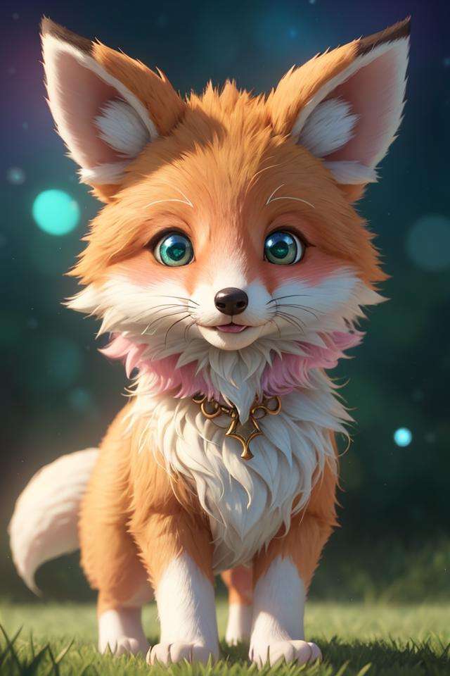 Cute and adorable cartoon fox baby rhea, fine and shiny fur, lovely, white and pink, fantasy, dreamlike, surrealism, super cute, trending on artstation, mother of pearl iridescent, holographic, super high quality, 8k