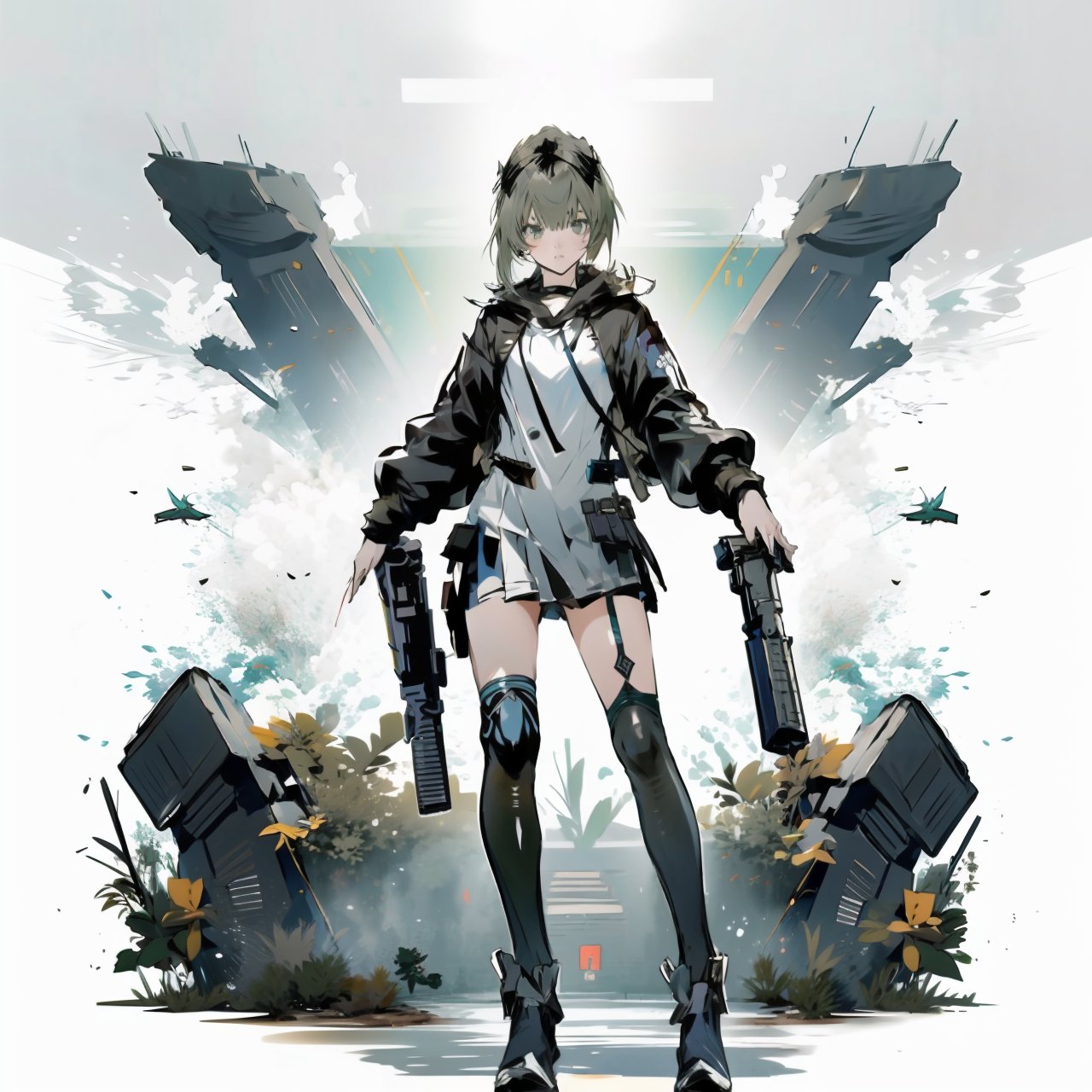 anime girl with a gun and backpack, m4 sopmod ii girls frontline, girls frontline, infantry girl, girls frontline style, soldier girl, mechanized soldier girl, cushart kenz, full body! shooting, girls frontline cg, of a sniper girl at war, military girl, with rifle, full_body!!,, 