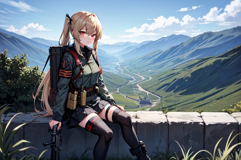 anime girl with a gun and a backpack, m4 sopmod ii girls frontline, from girls frontline, infantry girl, girls frontline style, soldier girl, mechanized soldier girl, cushart kenz, full body! shot, girls frontline cg, of a sniper girl in war, military girl, with rifle, full_body!!, anime machine gun fire