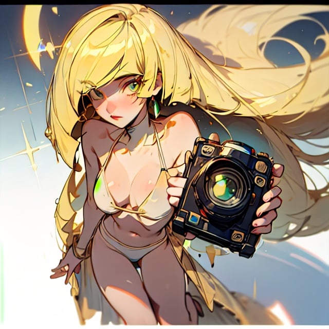 (CharacterSheet:1), 1_girl, lusamine, in sexy white bikini, ginourmous perky breasts, style by NTY, ((camera from above)), foreshortening, white background, beautiful, masterpiece, complex_background, detailed eyes, detailed face, 8k cinematic lighting, 