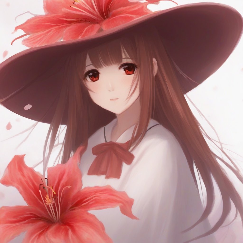 flower,red_flower,solo,hat,long_hair,huhutao\(genshinimpact\),maturefemale,looking_at_viewer,upper_body,chinese_clothes,1girl,hat_flower,brown_hair,closed_mouth,hibiscus,red_rose,spider_lily,bangs,kbxll, <lora:fengjingbizhi1:1>