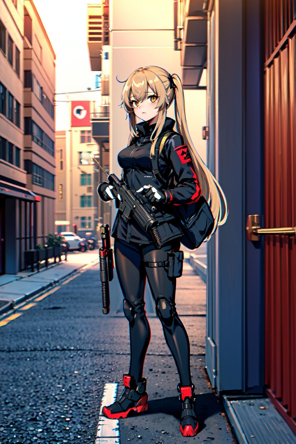 anime girl with a gun and backpack, m4 sopmod ii girls frontline, girls frontline, infantry girl, girls frontline style, soldier girl, mechanized soldier girl, cushart kenz, full body! shooting, girls frontline cg, of a sniper girl at war, military girl, with rifle, full_body!!,, 