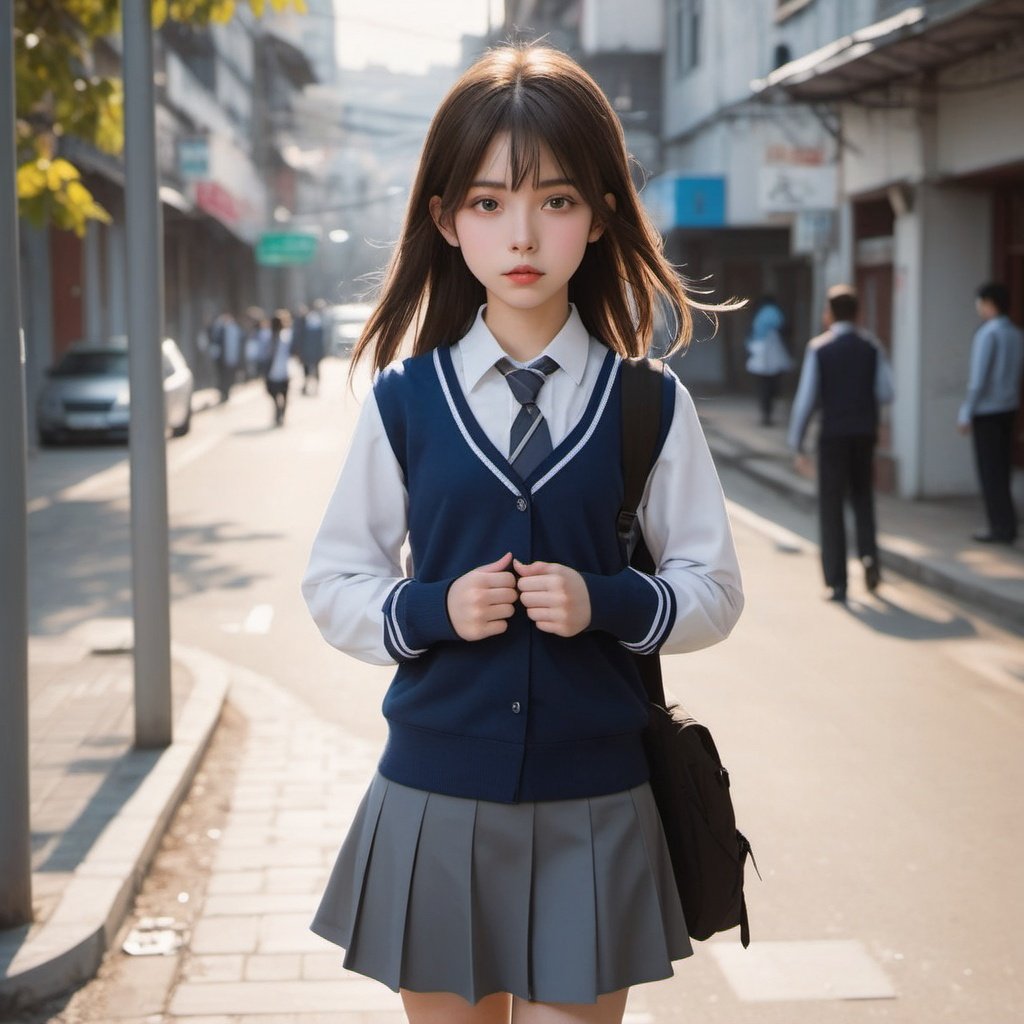 1girl,school uniform,city,street