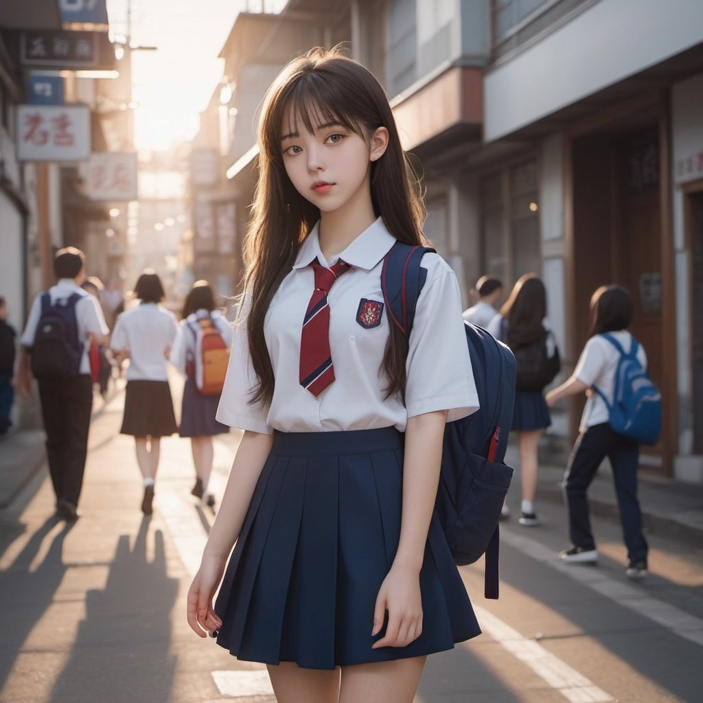 1girl,school uniform,city,street