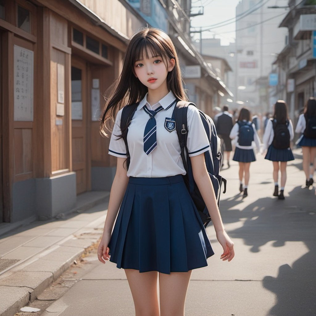 1girl,school uniform,city,street