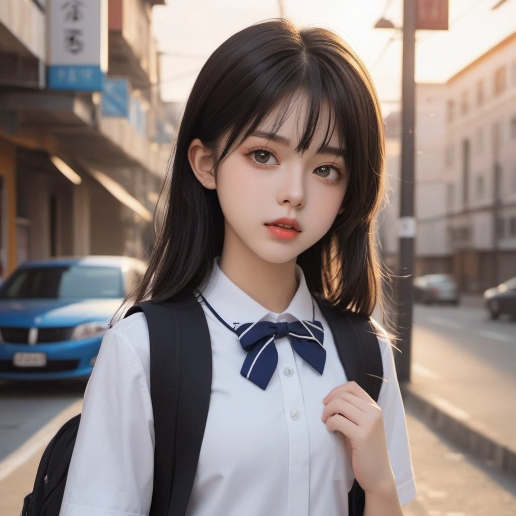 1girl,school uniform,city,street