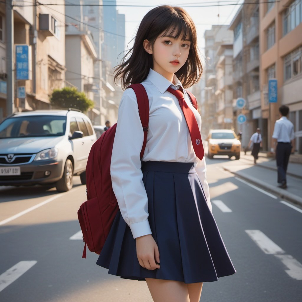 1girl,school uniform,city,street