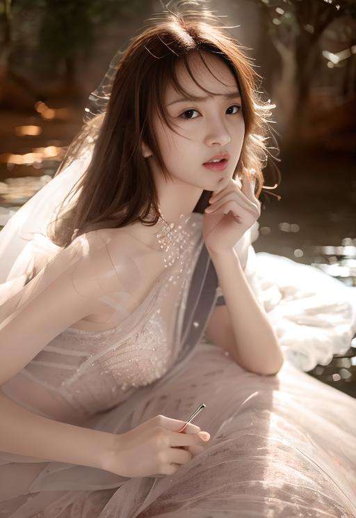 masterpiece,(best quality:1.3),ultra high res,raw photo,detailed skin,beautiful lighting,(realistic,photo-realistic:1.4),closed mouth,1girl,<lora:WeddingDressV1:1>,hunsha,