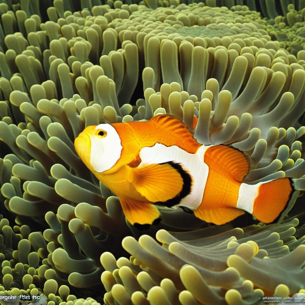 clown fish in the anemone, no humans, fish, animal focus, animal, artist name, watermark, water,  photography, realistic,awarding photo, 