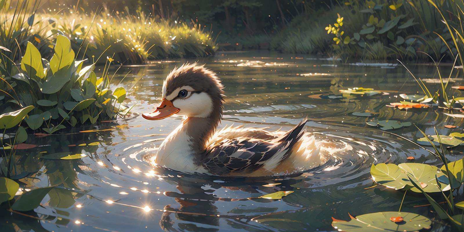 (masterpiece:1.2), best quality,PIXIV, no humans, water, bird, animal focus, duck, pokemon (creature), open mouth, partially submerged, outdoors, solo, ripples, afloat <lora:duck_20230805184525:0.8>