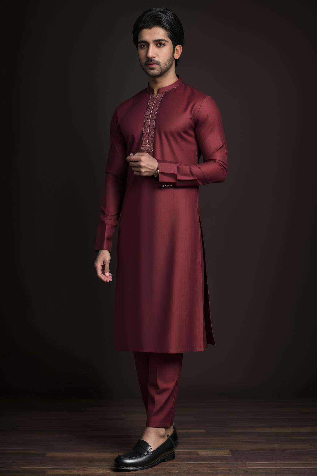 xyzsankurta, (highly detailed:1.3), 1boy, solo, (full body:1.3), Ultra-detail, (highres:1.1), best quality, (masterpiece:1.3), cinematic lighting, (highly detailed face and eyes:1.3), maroon kurta, shalwar, shoe, <lora:xyzsankurta:.8> 