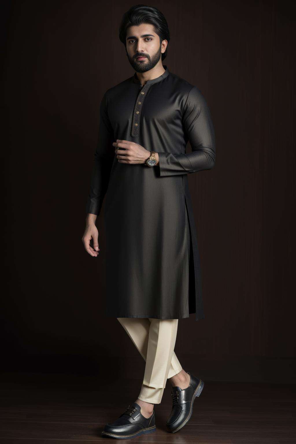 xyzsankurta, (highly detailed:1.3), 1boy, solo, bearded,(full body:1.3), Ultra-detail, (highres:1.1), best quality, (masterpiece:1.3), cinematic lighting, (highly detailed face and eyes:1.3), kurta, shalwar, shoe, <lora:xyzsankurta:.75> 