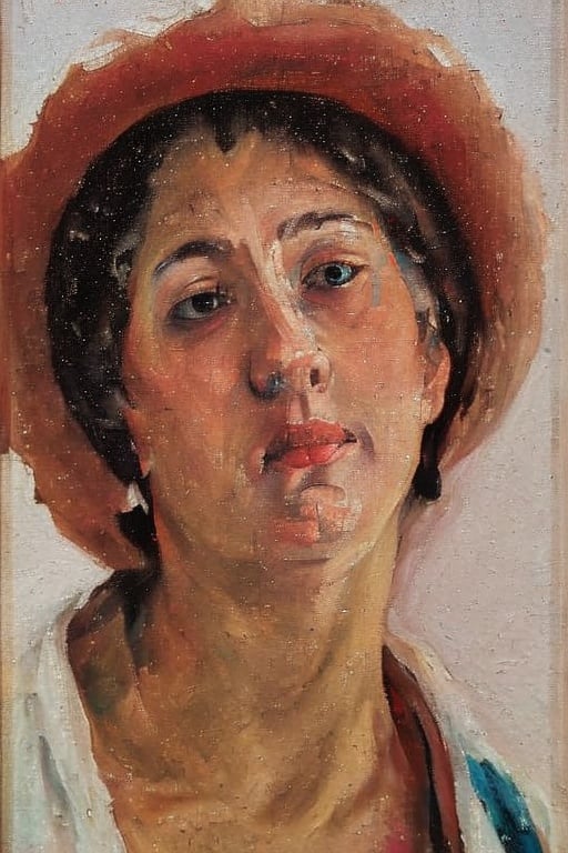 closeup, portrait of a girl with a flower sombrero, in the style of arrebola