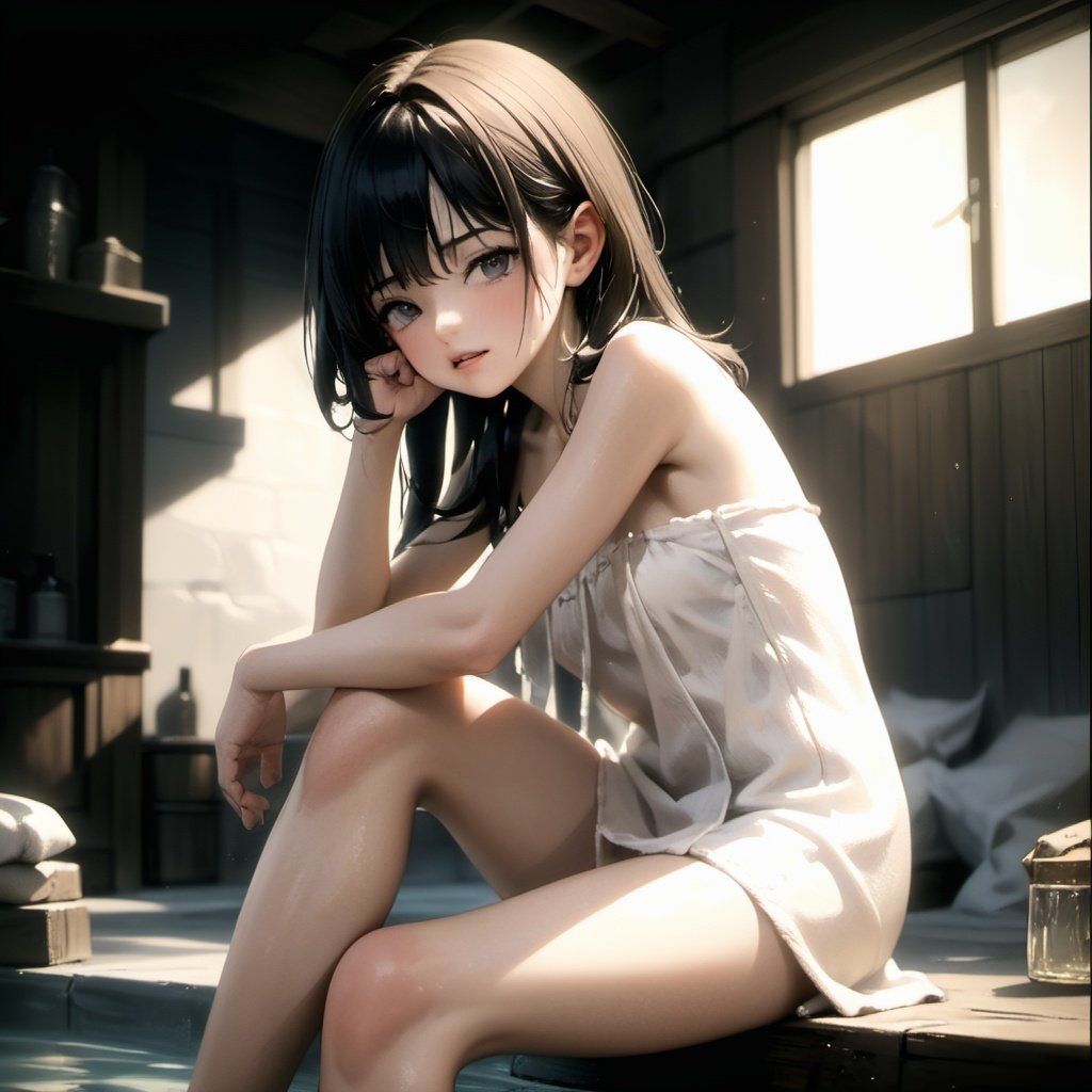 sfw, 1 girl, naked_towel, sitting, marco shot, masterpiece, best quality, highly detailed