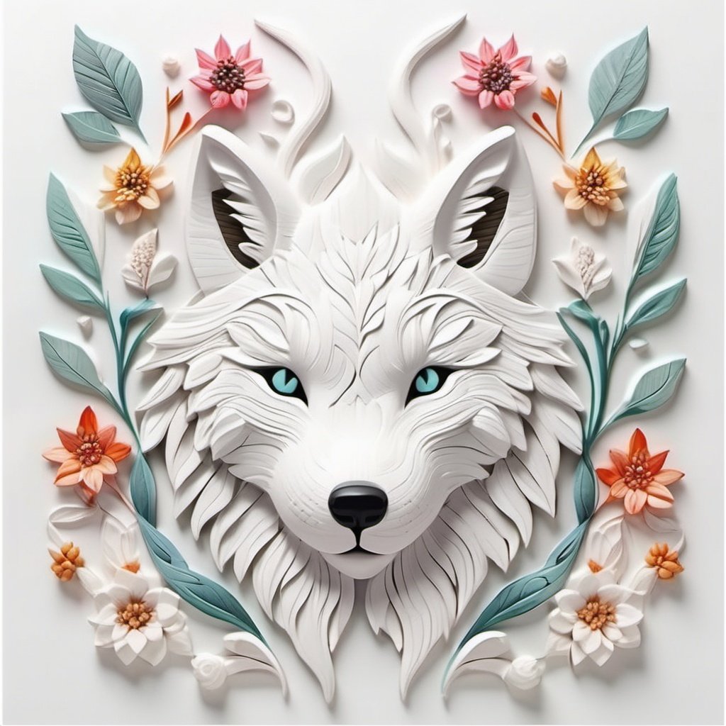 Paint a picture of the perfect balance between art and nature. spirit animal,  Incorporate elements like flowers,  leaves...