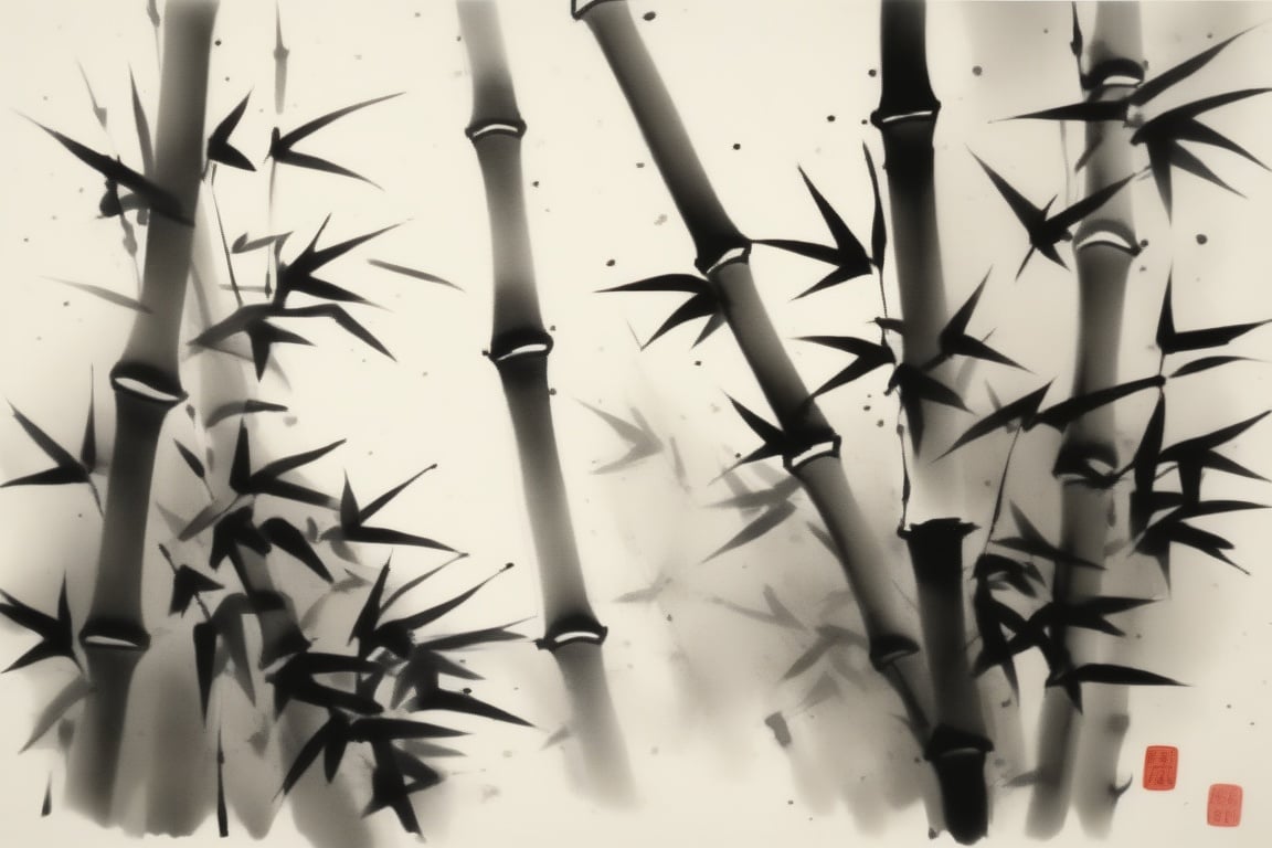 Alone in a bamboo forest, Ink painting