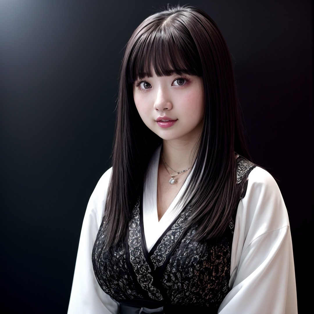 best quality, extra resolution, close up portrait of AIDA_rei2020 as cute girl, pretty face, naughty, funny, happy, playful, intimate, flirting with camera, whearing kimono, kimono dress, japanese national dress, cinematic, studio photo, kkw-ph1, (dark theme:1.1) <lora:LowRA:0.2>, <lora:tangbohu-detailer_1.0:1>, photorealistic <lora:xiaoshazi:0.1>, (black background:1.3)