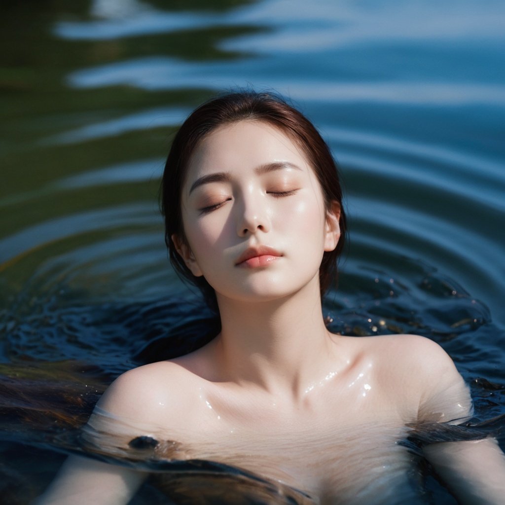 <lyco:neg4all_bdsqlsz_xl_V7:1>,1girl,real skin,lying in the water,closed eyes,shoulder exposed,