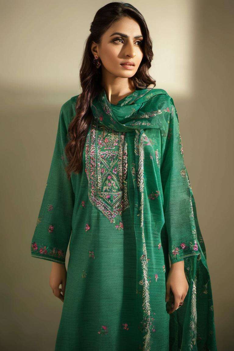 pakistani dress, (highly detailed:1.3), 1girl, solo, (full body:1.3), zig-zag pattern, nice hands, perfect hands, embroidery, 1girl, embroidery, green dress, shalwar, Ultra-detail, (highres:1.1), best quality, (masterpiece:1.3), standing, cinematic lighting, (highly detailed face and eyes:1.3),, <lora:EMS-22938-EMS:1>