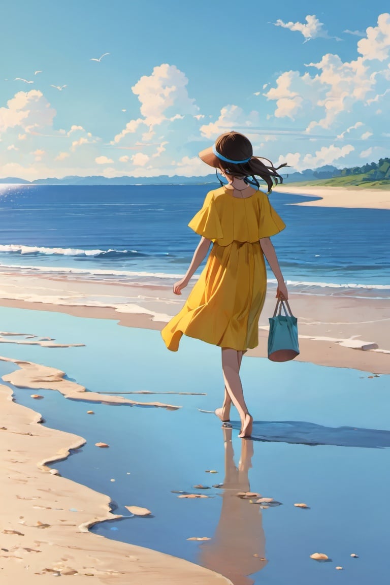 a girl walking on the beach on Tensor.Art
