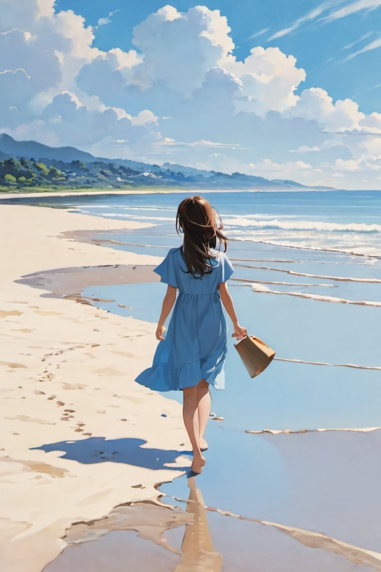 a girl walking on the beach on Tensor.Art