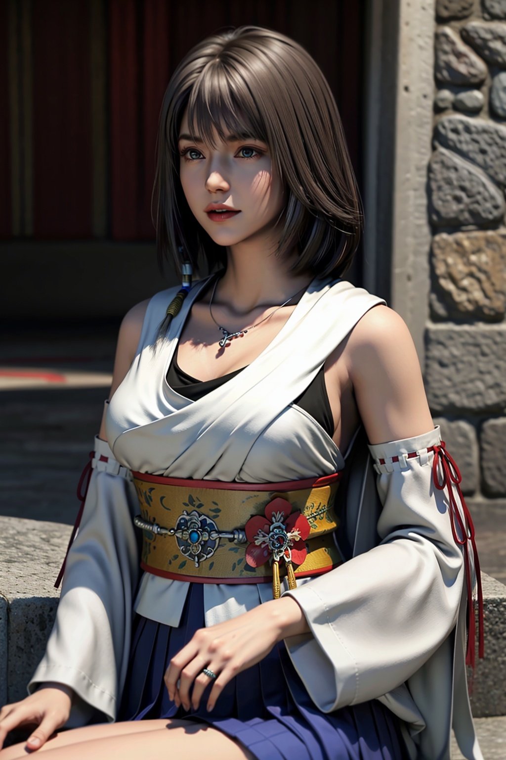 1girl, solo, jewelry, detached sleeves, necklace, blue-beaded earring, hakama skirt<lora:YunaFFX-V2:0.7>, YunaFFX,ultra high res, photo, photorealistic, highly detailed, detailed face, solo cute woman, royal palace,medium breasts, (masterpiece, high quality),looking at viewer, gorgeous goddess, bob cut,charming, alluring, dreamlike, royal cloak, ((thick bangs)), sitting cross legged