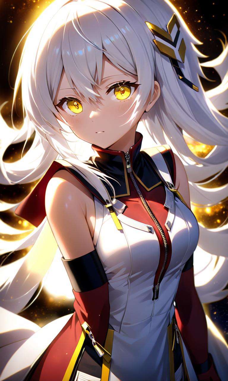 masterpiece, high quality, 8k, beautiful lighting, 1girl, solo, <lora:anime_sdxl_v1:0.75> vocaloid, vocaloid, white hair, yamato kouki no yamato, zzzzkqrqsi, yellow eyes, zzzlenyan  zzzlenyan vocaloid, zipper pull tabard, zipper pull tabard, zipper pull tabard, zuihou zun style