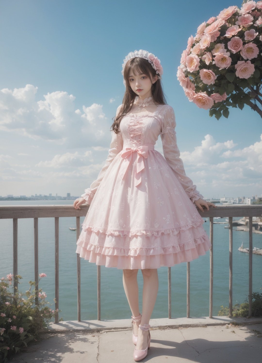 a girl in a lolita dress, lolita_fashion, 1girl, solo, realistic, full body<lora:SweetLolita:0.8>