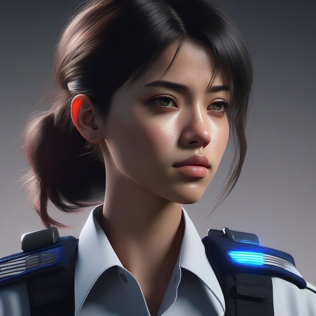 Girl, police,colors, dramatic, ultra realistic , atmospheric, sharp focus, centered, professional, sleek, modern, minimalist, realistic graphics, illustration, unreal engine 
