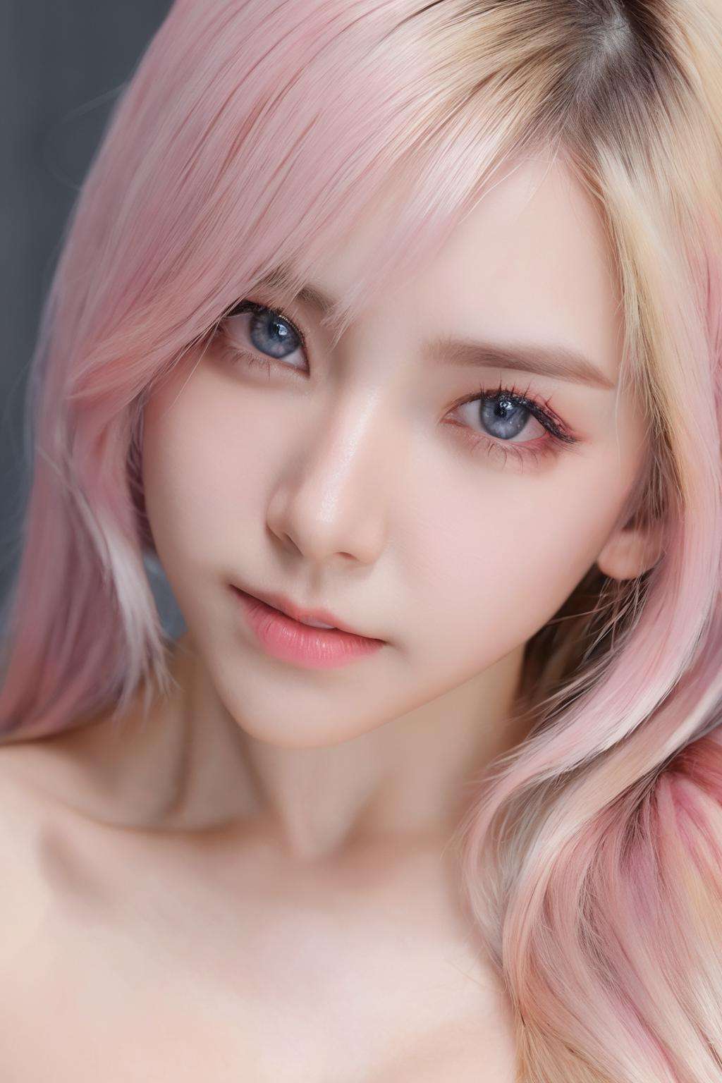 (masterpiece, best quality:1.5), (photorealistic:1.5), (raw photo, photo:1.5), (realistic:1.5), ultra highres, 8k, realistic skin, detailed skin, extremely detailed, 8k wallpaper,  beautiful, dslr, 4k, ultrarealistic, natural skin,1girl, long hair, portrait, lace trim, large breasts, narrow waist,dress, (small face, detailed beautiful eyes, looking at viewer, eyes focus, breasts focus:1.5),black hair, blonde hair, pink hair, pastel hair,<lora:SDXL_jojosangels:0.7>