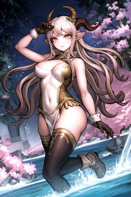 ((best quality)), ((highly detailed)), masterpiece, extremely detailed face, beautiful face, 1girl, solo, <lora:KomatsuzakiRuiV2:1>, (satyr), goat horns, gloves