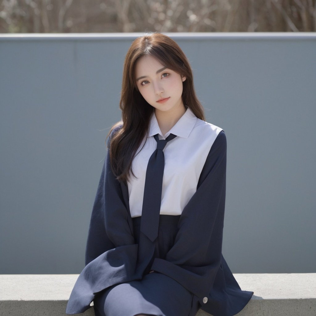 a woman,looking at viewer,valentine,school uniform,solo,distinct image,Natural Volumetric Lighting And Best Shadows,Sharp Focus,medium hair,film texture,