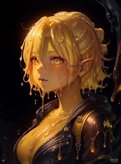 yellow hair goopy slimes,  <lora:slimes_realistic-1:1>, portrait of female, intricate, 8k, highly detailed, volumetric lighting, digital paintin