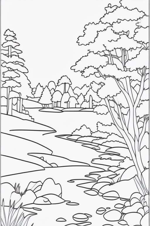 coloring page of a landscape