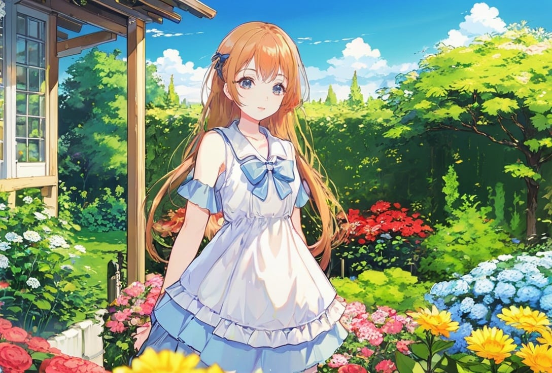 masterpiece,best quality,1girl,garden, upper body, anime, anime style