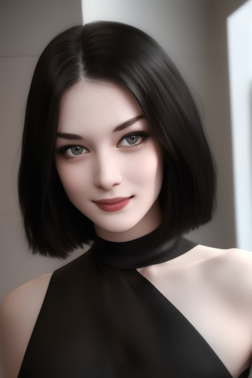 RAW photo, face portrait photo of beautiful 26 y.o woStoya, cute face, wearing black dress, happy face, hard shadows, cinematic shot, dramatic lighting