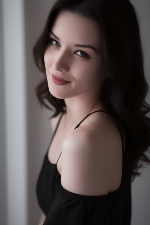 RAW photo, face portrait photo of beautiful 26 y.o woStoya, cute face, wearing black dress, happy face, hard shadows, cinematic shot, dramatic lighting, <lora:woStoya-000004:1>