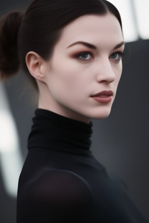 portrait of the woStoya, upper body shot, wearing black dress with turtleneck,black background, global illumination, high details, UHD, RAW, HDR effect, beautiful, aesthetic, perfect lighting,  <lora:woStoya-000004:1>