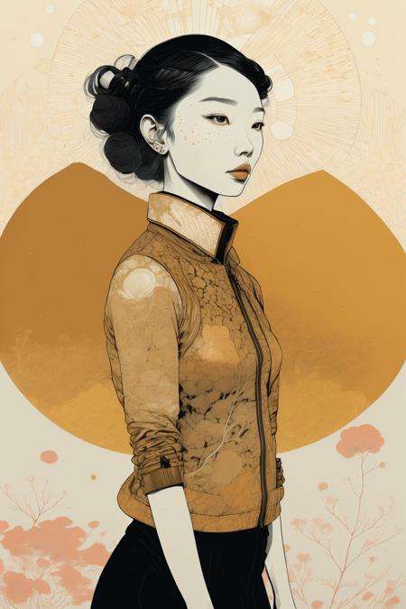 digital art selected for the , victo ngai style, james jean and victo ngai,   victo ngai  , victo ngai! muted sepia colors, , Chromatic_Taleweaver