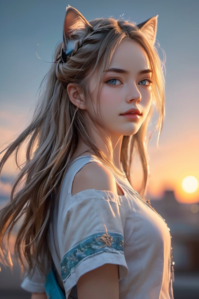 Solo, anime girl, full body, young adult body, medium chest, Hyperdetailed school background, School, 
Detailed medium white hair braid, hair braid, Cat ears, beautiful, Detailed eyes, blue eyes, Side view, torso shot from waist, Thick lineart, Anxious, Hyperdetailed natural light, detailed reflection light, 
volumetric lighting maximalist photo illustration 64k, resolution high res intricately detailed complex, 
key visual, precise lineart, vibrant, panoramic, cinematic, masterfully crafted, 64k resolution, beautiful, stunning, ultra detailed, expressive, hypermaximalist, colorful, rich deep color, vintage show promotional poster, glamour, anime art, fantasy art, brush strokes,, 16k, UHD, HDR,(Masterpiece:1.5), Absurdres, (best quality:1.5), Anime style photo, Manga style, Digital art, glow effects, Hand drawn, render,octane render, cinema 4d, blender, dark, atmospheric 4k ultra detailed, cinematic sensual, Sharp focus, hyperrealistic, big depth of field, Masterpiece, colors, 3d octane render, concept art, trending on artstation, hyperrealistic, Vivid colors,, modelshoot style, (extremely detailed CG unity 8k wallpaper), professional majestic oil painting by Ed Blinkey, Atey Ghailan, Studio Ghibli, by Jeremy Mann, Greg Manchess, Antonio Moro, trending on ArtStation, trending on CGSociety, Intricate, High Detail, Sharp focus, dramatic, photorealistic painting art,beautymix,kristinapimenova