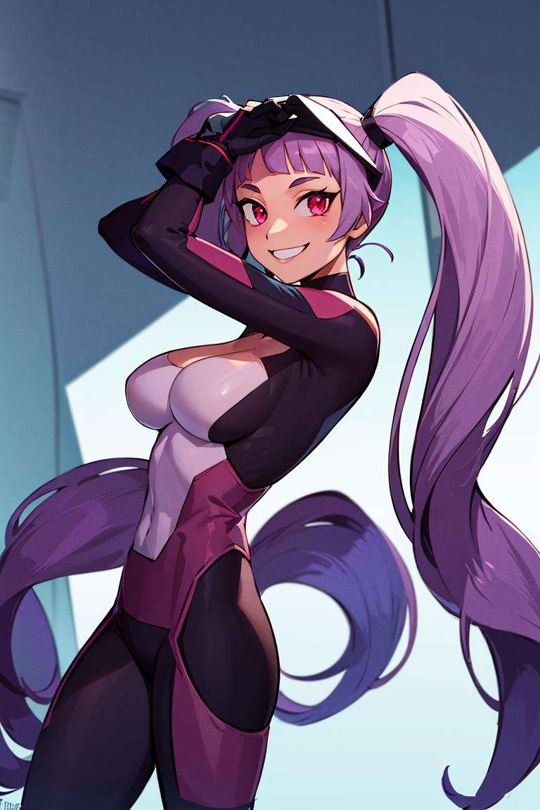 ((masterpiece,best quality)), absurdres, <lora:Entrapta_Shera:0.6>, Entrapta_Shera, solo, twintails, smiling, looking at viewer, cowboy shot, cinematic composition, dynamic pose